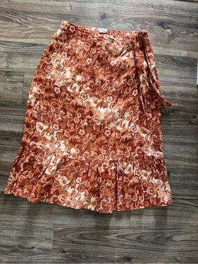 Nicole Miller 100% Linen Floral Wrap Midi Skirt M Boho Fall Vibes, Cottagecore